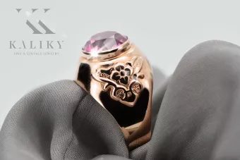 Žiedas Vintažiniai amatai Ametistas Originalus 14k rožinio aukso vintage vrc078r
